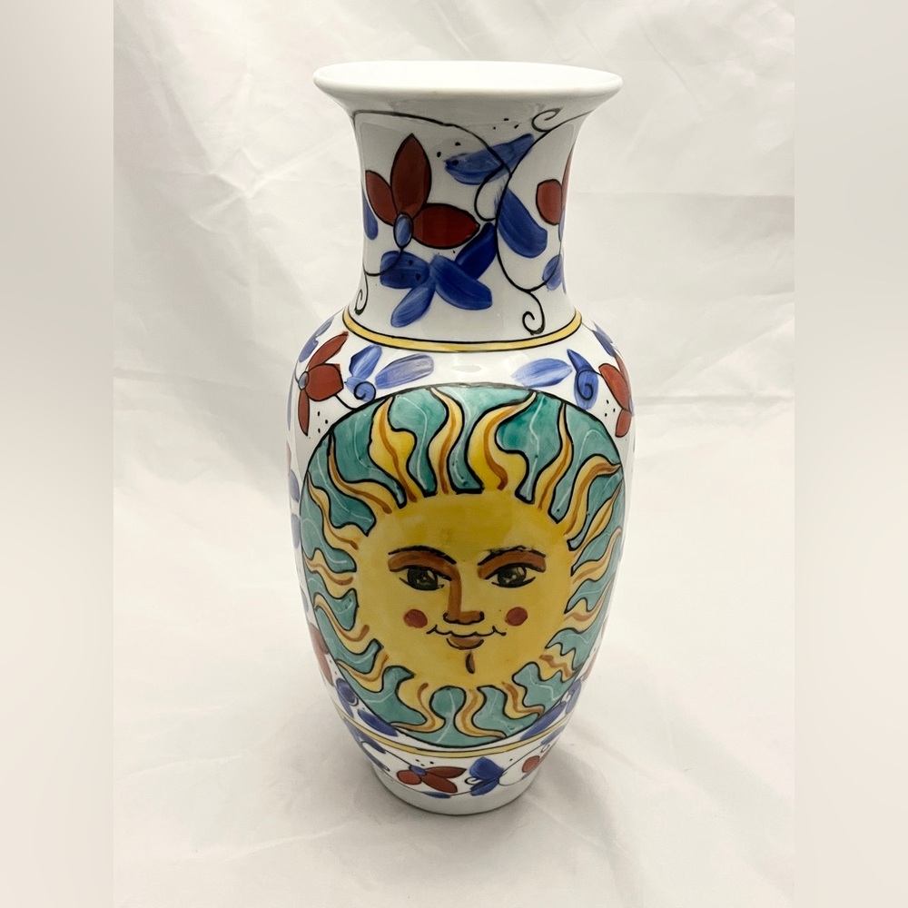 **SOLD** Hand-Painted Sunburst Ceramic Vase, 12 inch tall, MCM Home Decor EUC - Picture 9 of 14